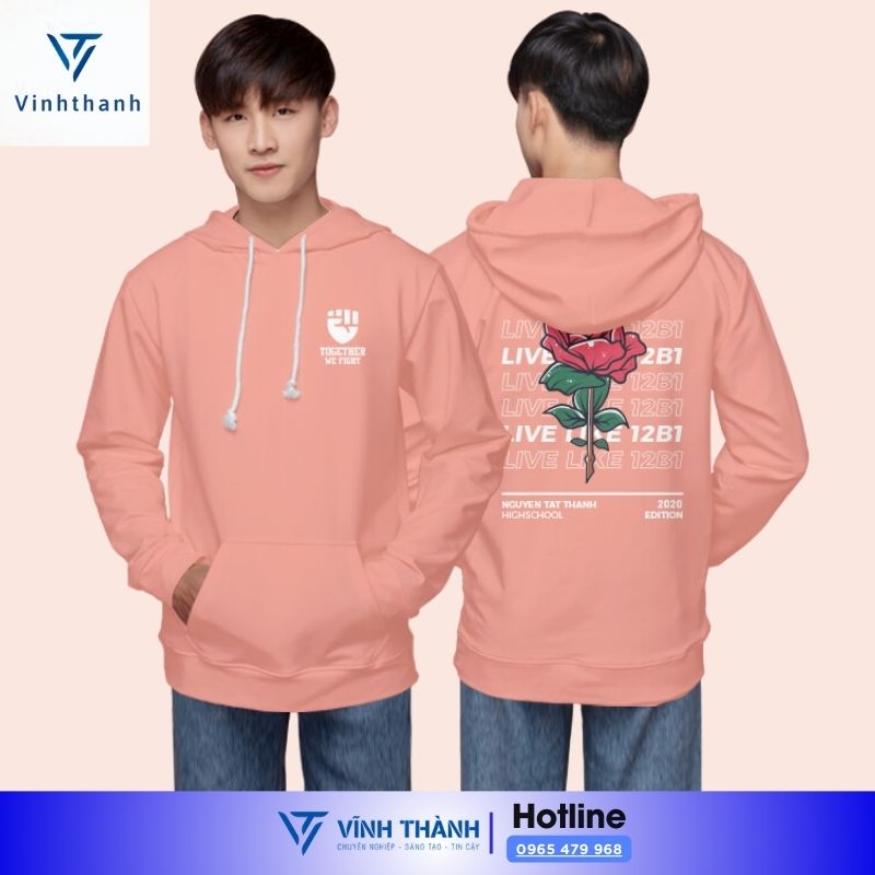 Áo hoodie đồng phục lớp màu hồng