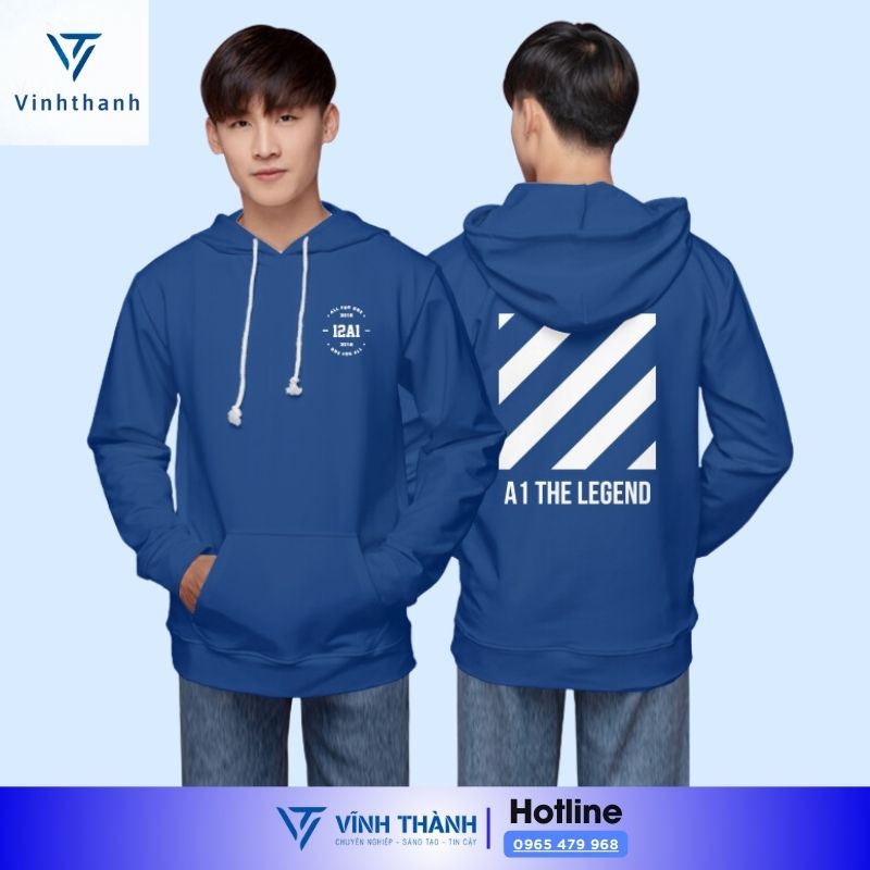 Áo đồng phục hoodie lớp màu xanh dương