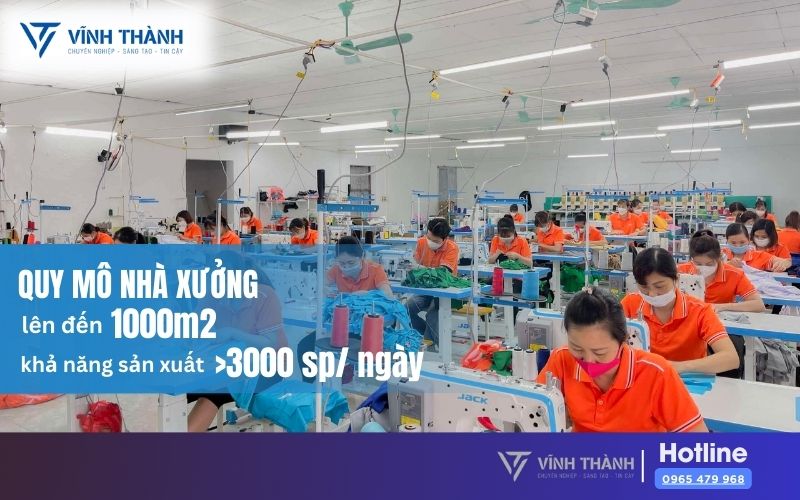 Quy mô xưởng may Vĩnh Thành rộng lớn, đảm bảo cung cấp đủ sản phẩm đúng tiến độ